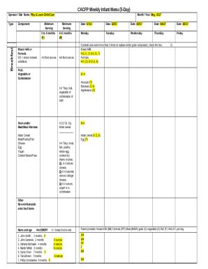 Cacfp Menu Template - Fill Online, Printable, , Blank ... Doc Template ...