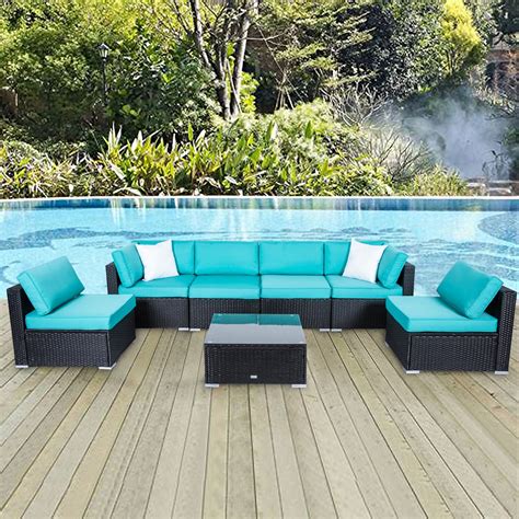 Patio Furniture & Accessories Kinbor Patio Wicker Furniture Sectional Sofa Seat Rattan Patio ...