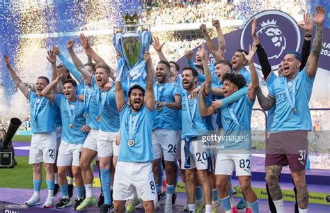 Manchester City captain Ilkay Gundogan lifts the Premier League... News ...