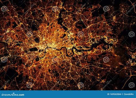 LONDON City Lights Map at Night. Satellite View Stock Photo - Image of city, cyberspace: 169562866