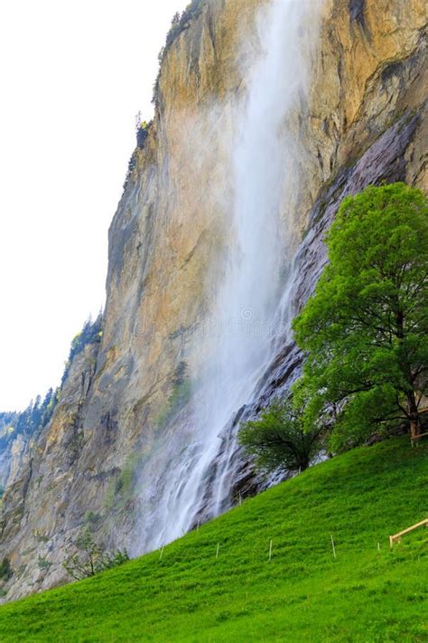 View of Staubbach Falls in Lauterbrunnen, Bernese Oberland, Switzerland Stock Photo - Image of ...