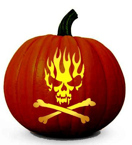 'Skull on Flames' Halloween Pumpkin Carving Pattern - Dot Com Women