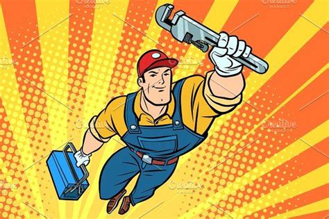 Male superhero plumber with a wrench | Retro vector illustration, Retro vector, Vector illustration