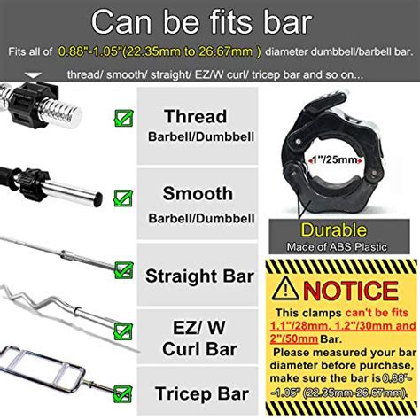 TOFEIC 1 Inch Dumbbell Clamps Standard Barbell Collars Quick Release ABS Spinlock Weights Bar ...