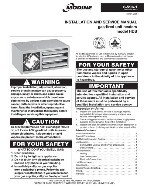 MODINE MANUFACTURING HDS INSTALLATION AND SERVICE MANUAL Pdf Download | ManualsLib