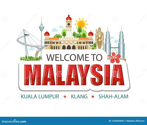 Malaysia Emblem Lettering Sights Symbols Culture Landmark Architecture Building Illustration ...