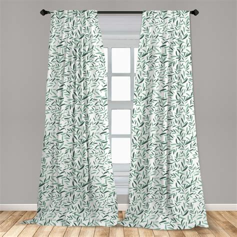 Sage Curtains 2 Panels Set, Pattern with Leaves Environment Nature ...