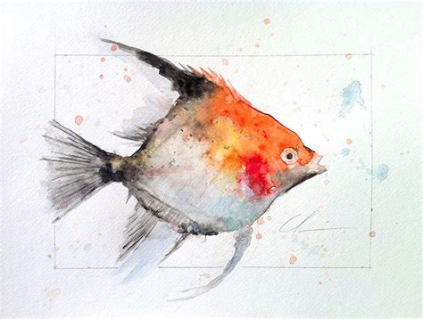 Beautiful Black and Orange Red White Angel Fish Tropical | Etsy | Watercolor fish, Fish painting ...