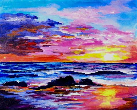 Learn to paint a sunset and ocean full acrylic lesson # ...