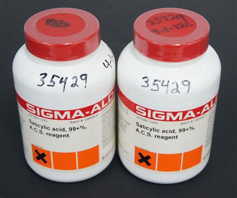 LOT OF 2 NEW SIGMA-ALDRICH 247588-100G SALICYLIC ACID BOTTLES 99+% A.C ...