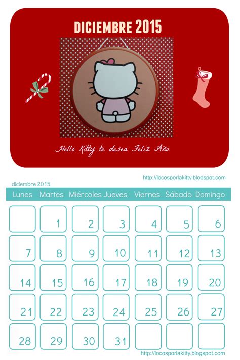 Calendario Hello Kitty Diciembre 2015 : Locos por Hello Kitty