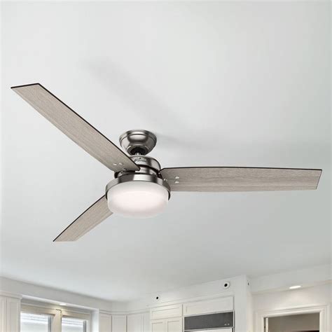 Hunter 60-Inch Brushed Nickel LED Ceiling Fan with Light with Hand-Held Remote at Destination ...