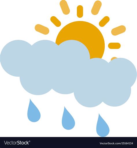 Partly covered cartoon sun with rain clouds icon Vector Image