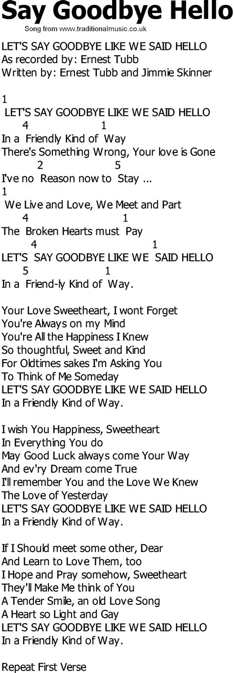 Old Country song lyrics with chords - Say Goodbye Hello