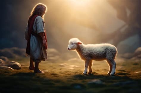 Premium Photo | Bible Story young man Jesus saves a lost lamb in ...