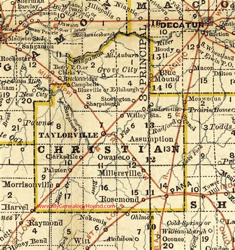 Christian County, Illinois 1881 Map, Taylorville