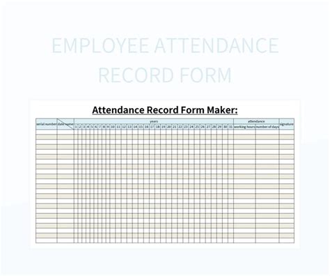 Employee Attendance Record Form Excel Template And Google Sheets File For Free Download - Slidesdocs
