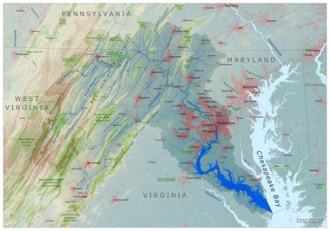 "Potomac River Watershed Map - Labeled" by kmusser | Redbubble