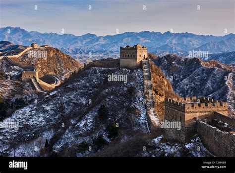 Snow covered Jinshanling and Simatai sections of the Great Wall of China, Unesco World Heritage ...