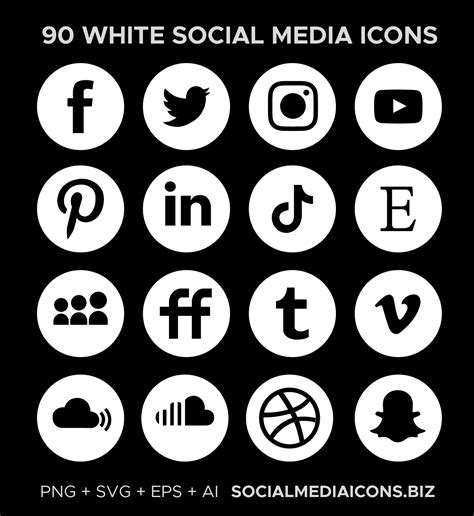 Round Social Media Icons white (new) - Socialmediaicons