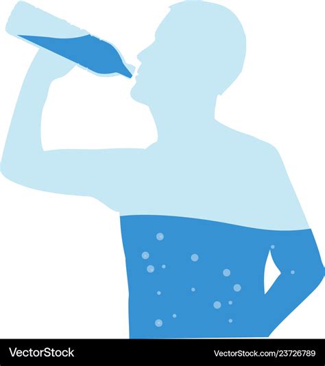 Silhouette of man drinking water from bottle flow Vector Image