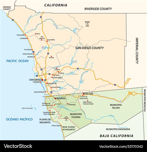 Map cross-border agglomeration san diego-tijuana Vector Image