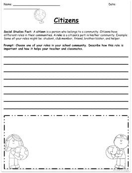 2nd Grade Social Studies Writing Prompts by Food for Taught | TpT