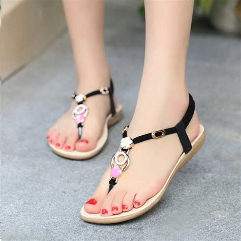 2017 New Sandals Women Casual Summer Bohemia Sweet Beaded Sandals Clip Toe Sandals Beach Shoes ...