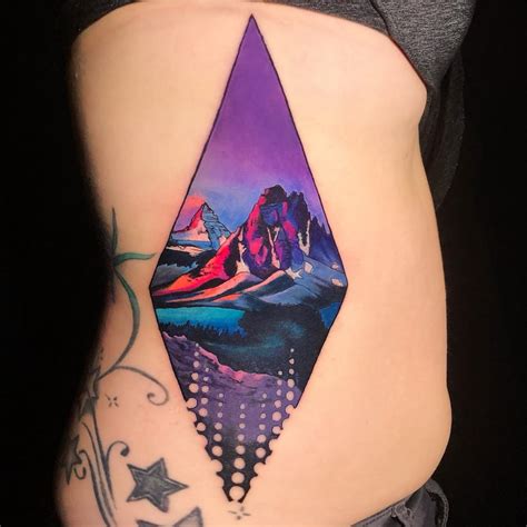 Vapor wave style landscape tattoo - Tattoogrid.net