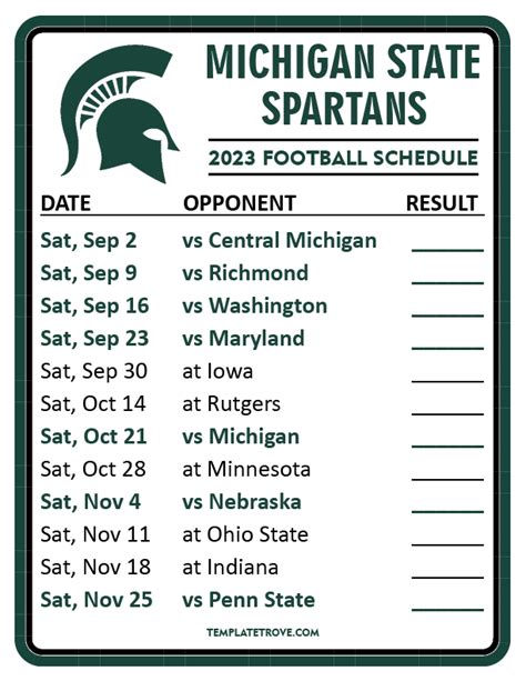 Printable 2023 Michigan State Spartans Football Schedule