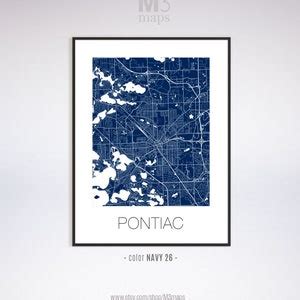 Pontiac Michigan Pontiac MI Map Pontiac Map Pontiac Print - Etsy