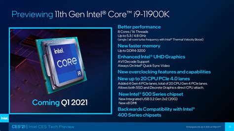 Intel Previews Core i9-11900k 'Rocket Lake' Flagship CPU At CES 2021, 19% IPC Up Lift, 50% More ...