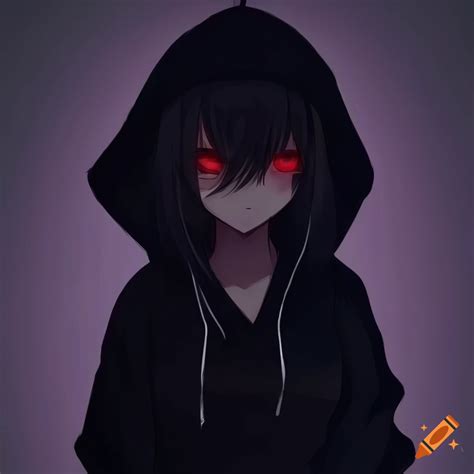 Anime girl with black hoodie and mysterious expression on Craiyon