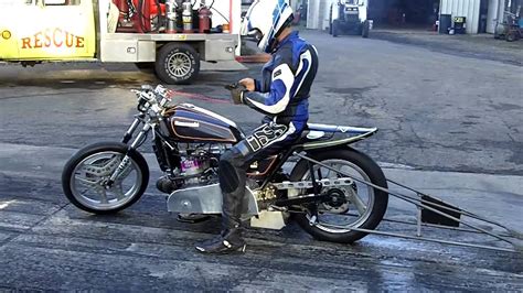 Polaris Snowmobile Engine Powered Kawasaki Asphalt Drag Bike @ Dragway 42 - YouTube