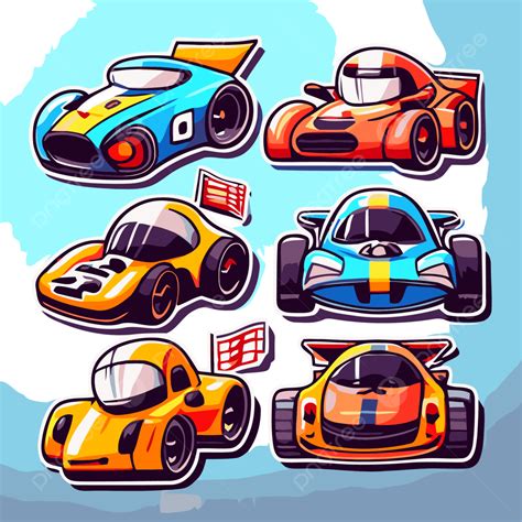 Set Of Cartoon Race Car Stickers Vector Clipart, Race Cars, Race Cars ...