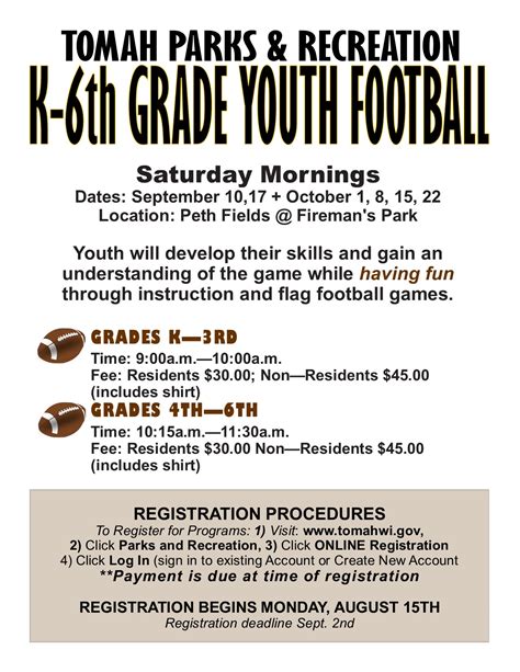 K-6th GRADE YOUTH FOOTBALL REGISTRATION | Tomah Wisconsin