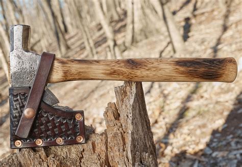 Anniversary hatchet with custom leather sheath