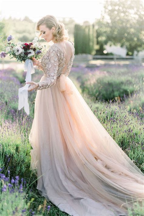 Peach Wedding Dress for a Love in Lavender Shoot | Hey Wedding Lady