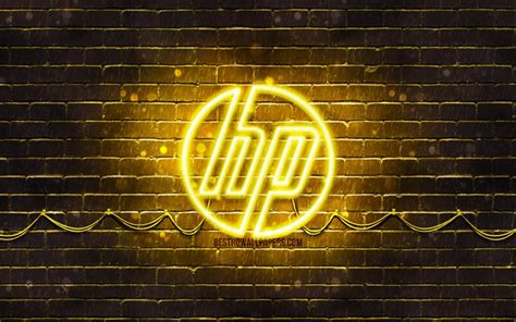 Télécharger fonds d'écran HP logo jaune, 4k, jaune brickwall, Hewlett-Packard, logo HP, HP néon ...