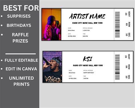 Editable Concert Ticket Template DIY Event Ticket Custom - Etsy