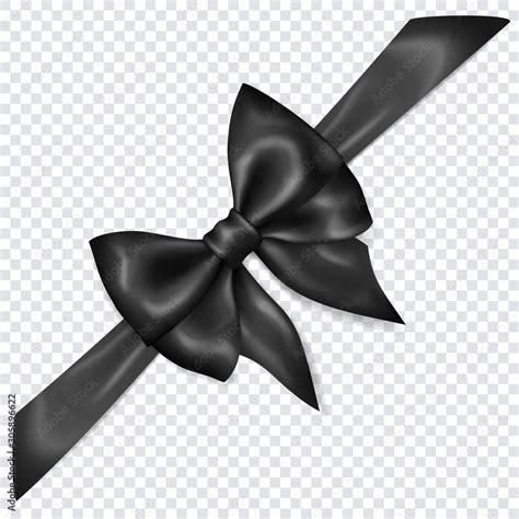 Beautiful black bow with diagonally ribbon with shadow on transparent ...