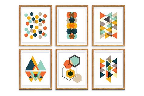 Geometric Wall Art, Set of 6 Prints | Pre-Designed Photoshop Graphics ~ Creative Market