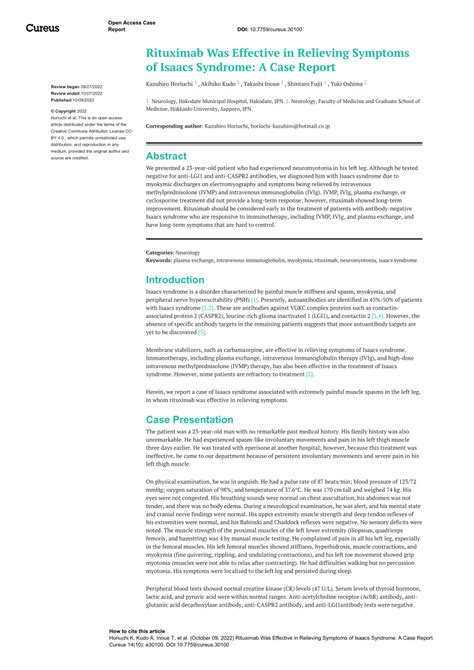 (PDF) Rituximab Was Effective in Relieving Symptoms of Isaacs Syndrome ...