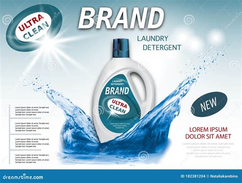 Package Design for Liquid Detergents Ads with Water Splash. Laundry Detergent. Branded Bleach ...