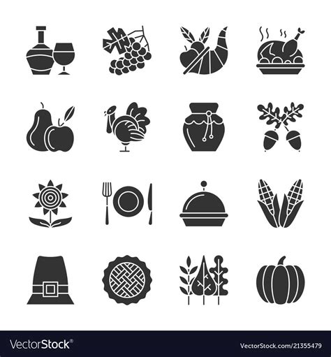 Thanksgiving day black silhouette icon set Vector Image