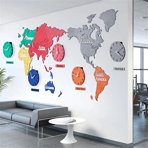 Large World Map Wall Clock Modern Design Living Room Decoration Extra Large DIY Clocks Wooden ...