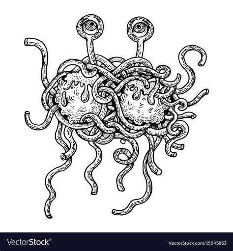 Flying spaghetti monster engraving style Vector Image