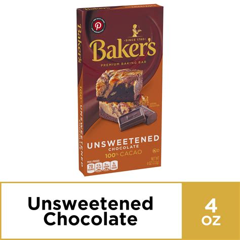 Baker's Unsweetened 100% Cacao Baking Chocolate Bar, 4 oz Box - Walmart ...