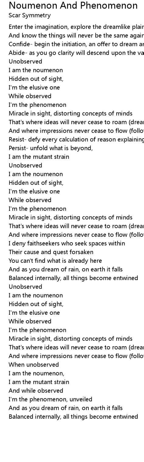 Noumenon And Phenomenon Lyrics - Follow Lyrics