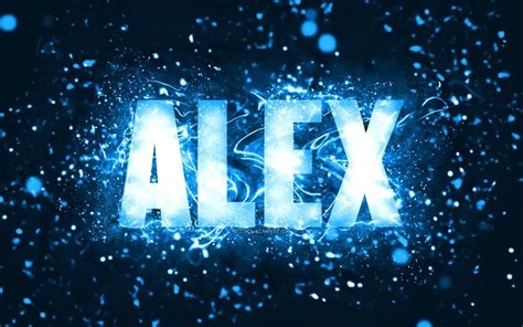 Download wallpapers Happy Birthday Alex, 4k, blue neon lights, Alex ...